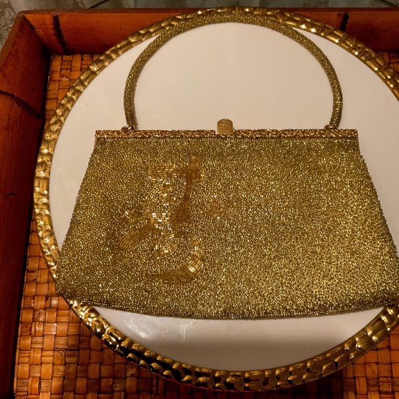 Vintage Gold Hand Made Fully Beaded Fuji Bag - Picture 1 of 10